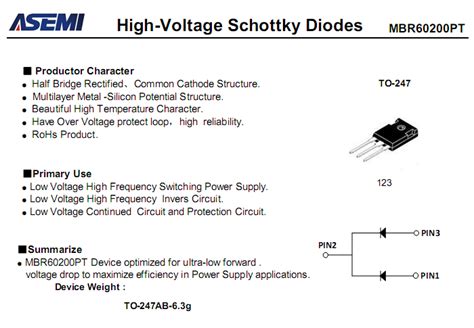 Mbr60200pt肖特基二极管参数pdf规格书整流桥整流桥堆桥堆肖特基二极管肖特基整流桥asemi整流桥厂家 12年电源整流方案
