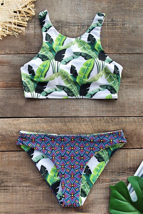 Leafy Print Tank Top Bikini