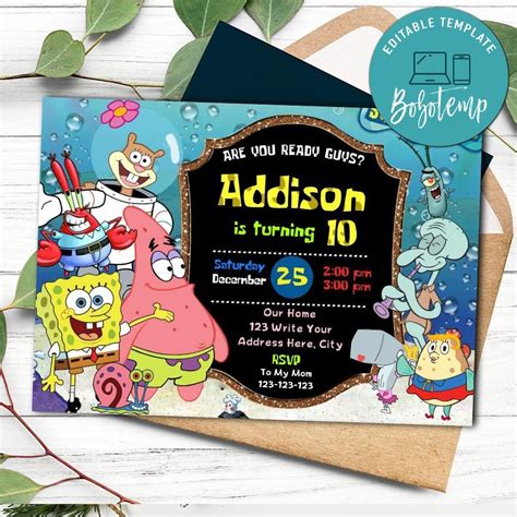 Invitaciones De Bob Esponja Para Editar Gratis Bobotemp