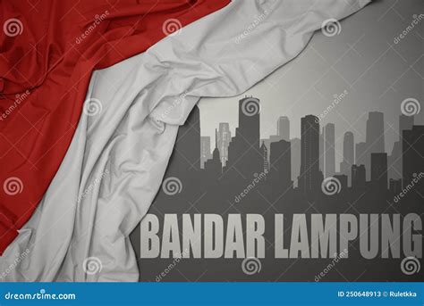 Abstract Silhouette Of The City With Text Bandar Lampung Near Waving