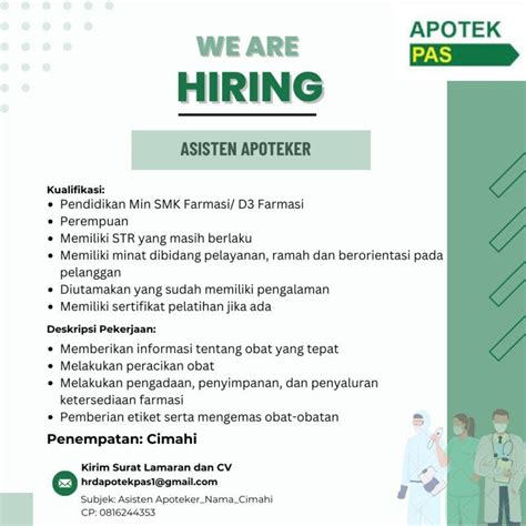 Lowongan Kerja Asisten Apoteker Di Apotek Pas Lokerbandung Id