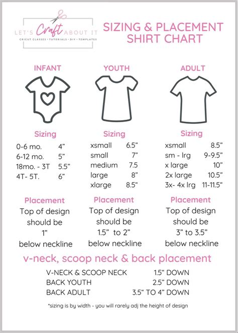 Printable Cheat Sheets For Sizing And Placement For Heat Transfer Vinyl