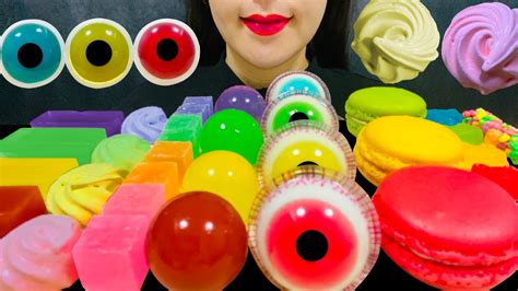 ASMR RAINBOW DESSERTS EYEBALL JELLY KOHAKUTO GUMMY MACARON 咀嚼音 レインボー