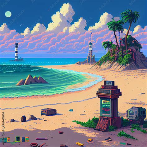 Pixel Art Illustration of a beach Generative Stock Illustration | Adobe ...