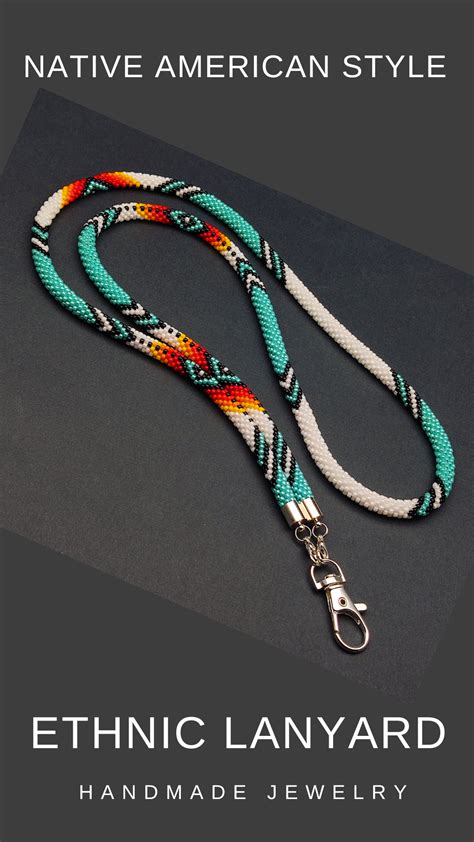 Turquoise Beaded Lanyard For Badge Native American Style Beaded