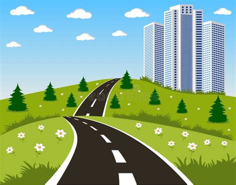 Road To City Landscape Stock Vector Illustration Of Building 71496641