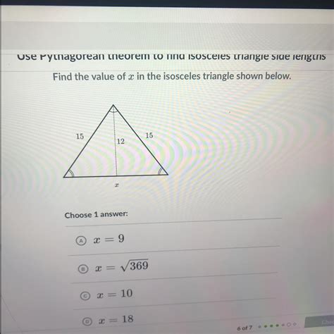 Find The Value Of X In The Isosceles Triangle Shown Below Brainly