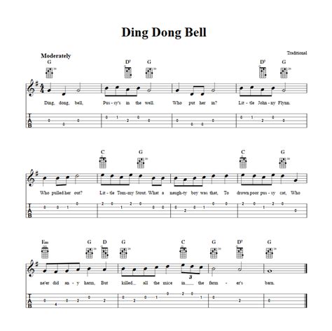 Ding Dong Bell - Easy Banjo Sheet Music and Tab with Chords and Lyrics