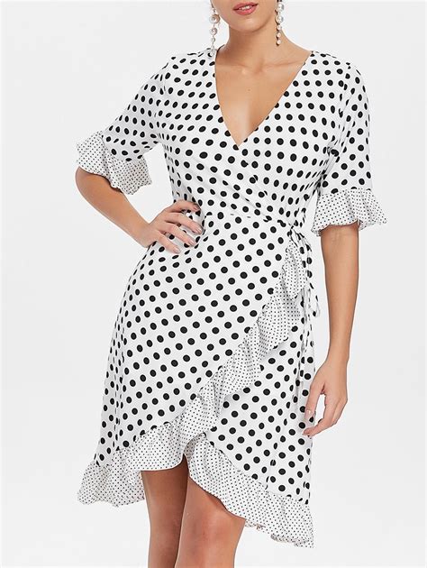 Polka Dot Ruffled Wrap Dress Wrap Dress Vintage Polka Dot Dress