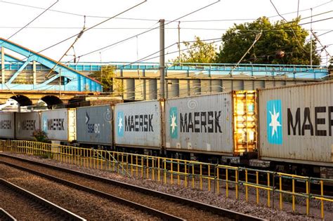 Maersk Shipping Container Freight Train On The Uk Rail Network In
