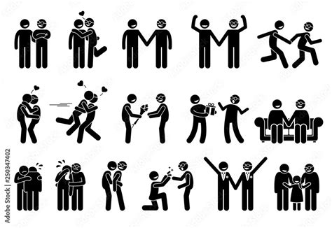 Happy Gay Men Couple Illustrations Depict Homosexual Relationship Between Two Gay Man Stock