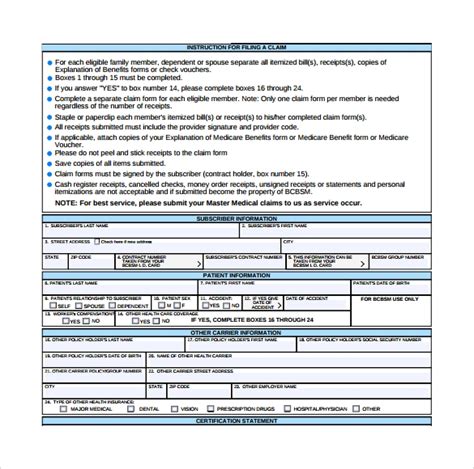 Free Medical Claim Forms In Pdf Ms Word Claimforms Net