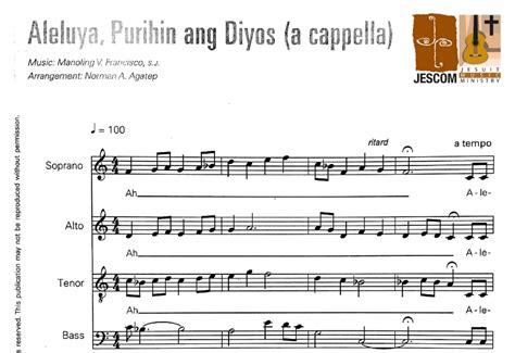 JesCom Philippines | ALELUYA, PURIHIN ANG DIYOS (a cappella) – Music Sheet