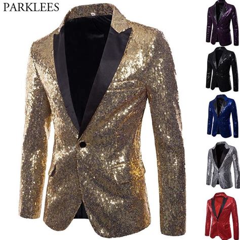 Shiny Gold Glitter Embellished Jacket Men Prom Suit Men Costume Homme