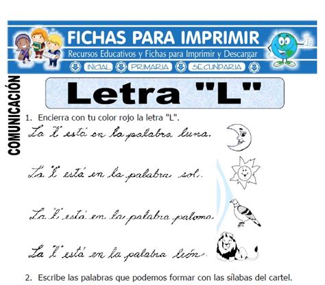 Ficha De La Letra L Para Primero De Primaria Fichas Para Imprimir