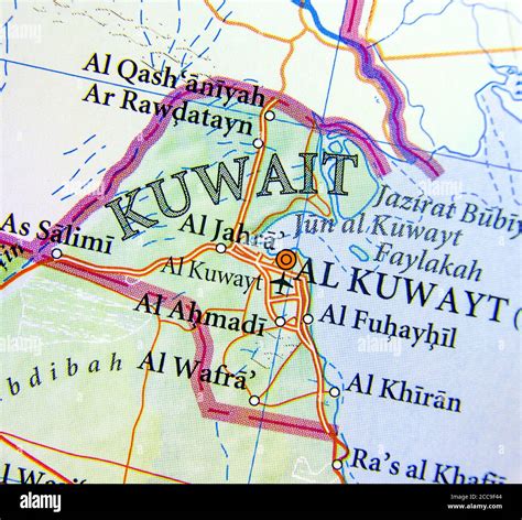 Mapa geográfico de Kuwait con ciudades importantes Fotografía de stock