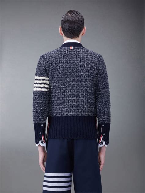 Mohair Tweed Bar Classic V Neck Cardigan Thom Browne