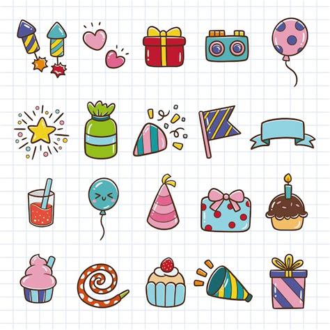 Conjunto De Iconos De Doodle De Fiesta De Cumplea Os Ilustraci N De