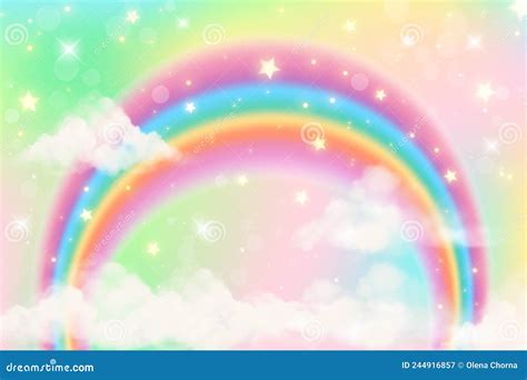 Holographic Fantasy Rainbow Unicorn Background With Clouds Pastel