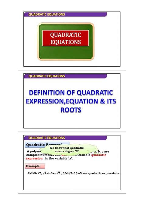 Brilliant Notes Of Quadratic Equations Math Math Matiques Studocu