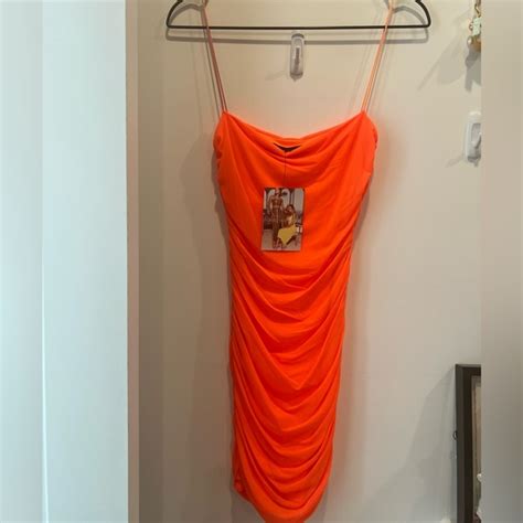 Naked Wardrobe Dresses Nwt Orange Ruched Tight Mini Dress Sexy