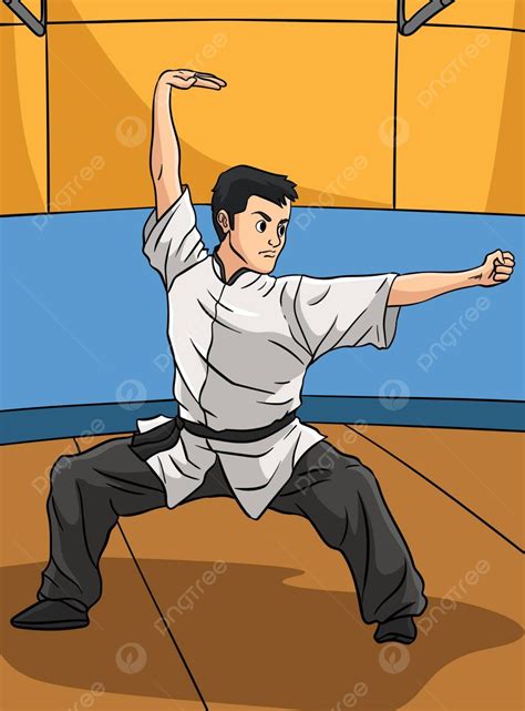 Kung Fu Color Dibujos Animados Ilustración Clipart Deporte Extremo