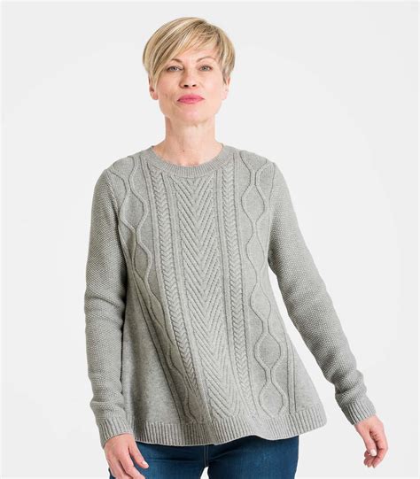 Soft Grey Womens Cable Front Swing Jumper Woolovers Uk