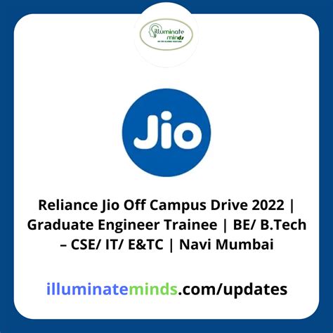 Reliance Jio Off Campus Drive 2022 Graduate Engineer Trainee Be Btech Cse It Eandtc