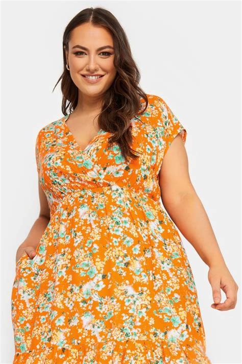 Yours Plus Size Orange Floral Print High Low Wrap Dress Yours Clothing