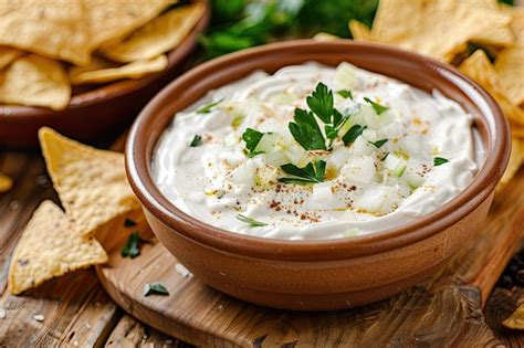 Homemade Sour Cream And Onion Dip With Tortilla Chips Premium Ai