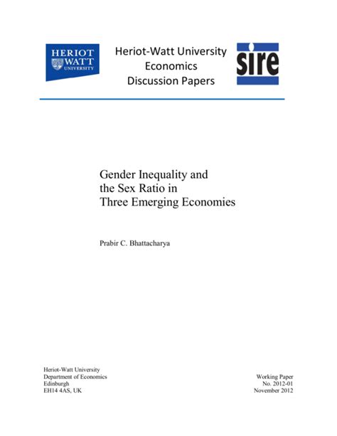 Gender Inequality And The Sex Ratio Heriot