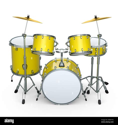 Set Of Realistic Drums With Metal Cymbals On White Background 3d