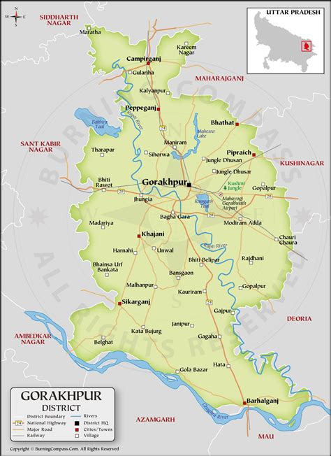 Gorakhpur District Map HD, District Map of Gorakhpur HD