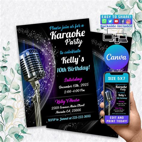 Karaoke Invitations Music Invitations Karaoke Birthday Invite Karaoke Birthday Karaoke Party