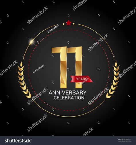 11 Golden Anniversary Logo Red Ribbon เวกเตอร์สต็อก ปลอดค่าลิขสิทธิ์