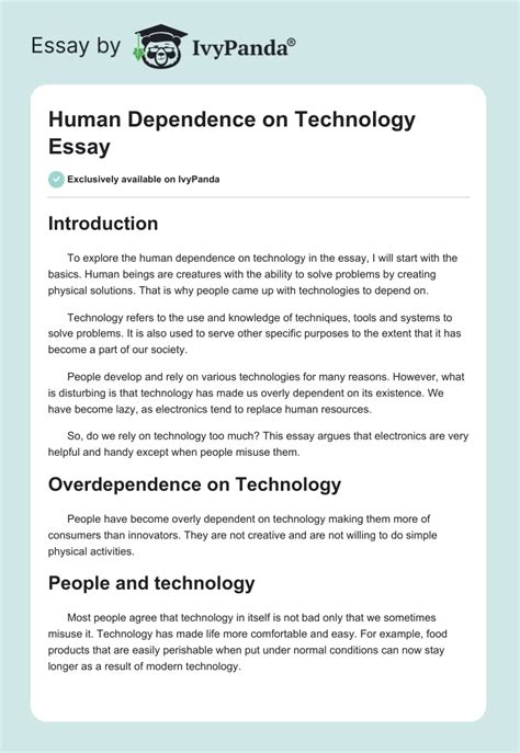 Human Dependence On Technology Essay