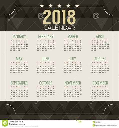 2018 Dark Geometric Pattern Printable Calendar Starts Sunday Stock Vector Illustration Of Flat