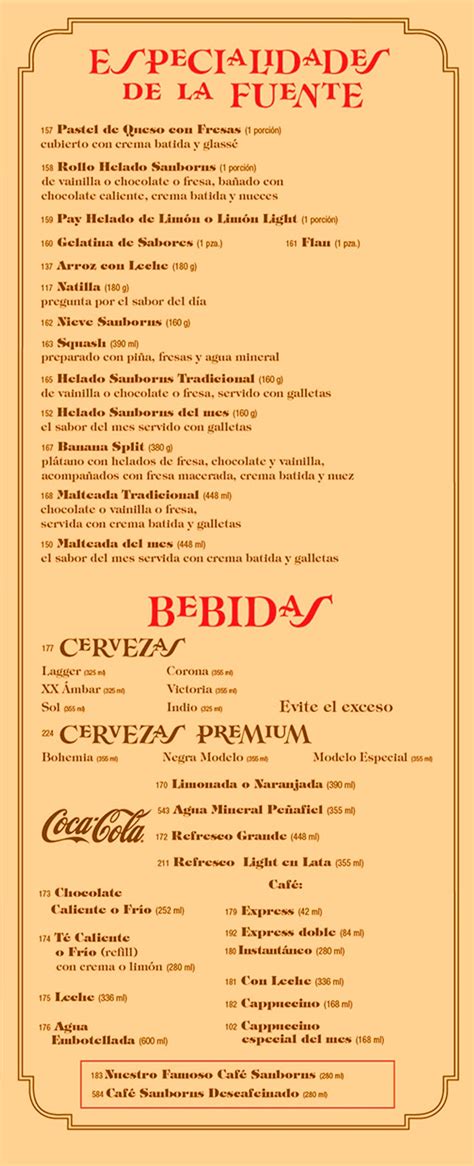 Carta Restaurante Sanborns