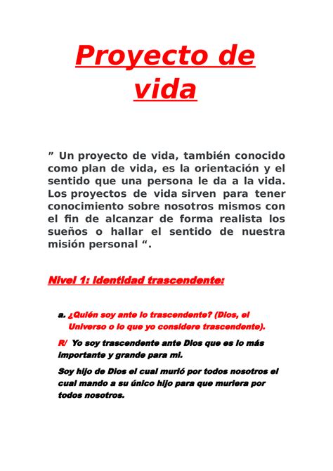 Proyecto De Vida Njvv Apuntes 1 2 3 Proyecto De Vida ” Un Proyecto