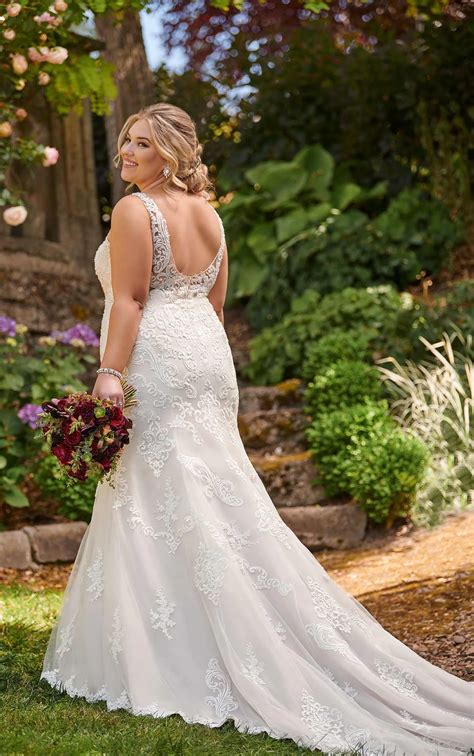 Plus Size Lace Wedding Dress With High Neckline Essense Of Australia