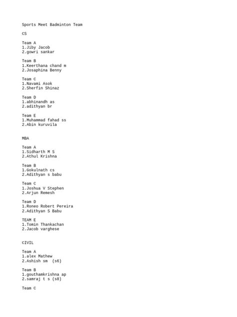 Sports Meet Badminton Team Pdf