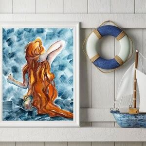Redhead Painting Naked Girl Fine Art Large Print Mermaid Watercolor Artwork Etsy