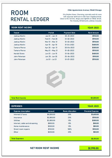 Free Room Rental Ledger Excel Template