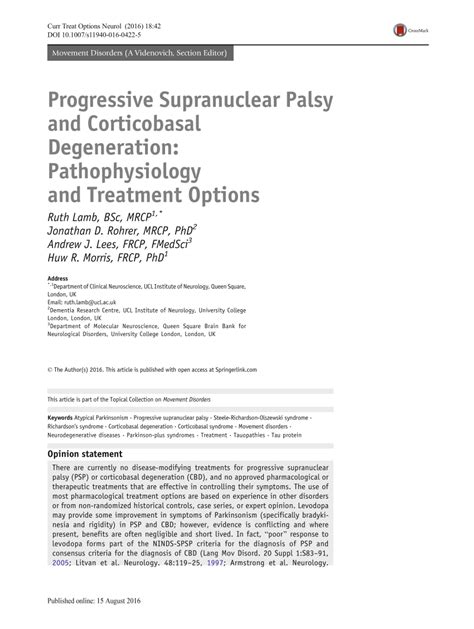 (PDF) Progressive Supranuclear Palsy and Corticobasal Degeneration ...