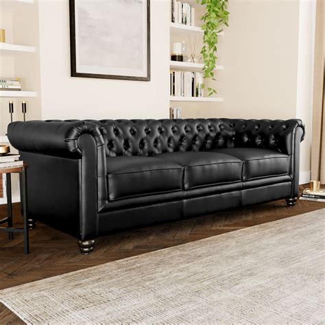 Hampton Black Leather 3 Seater Chesterfield Sofa Furniture Choice