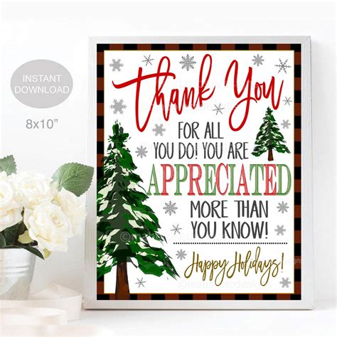 Christmas Appreciation Sign Thank You Gift School Teacher Staff