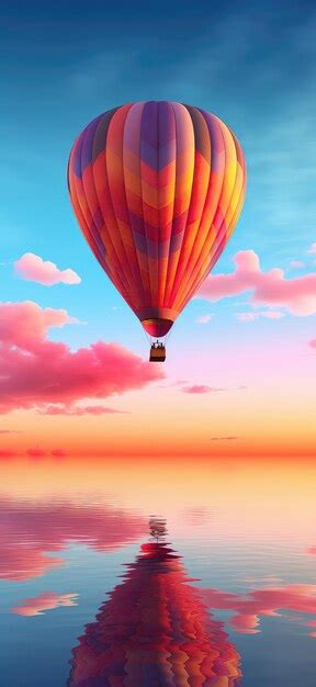 Premium Photo Hot Air Balloon Floating Through Vibrant Sunset Sky