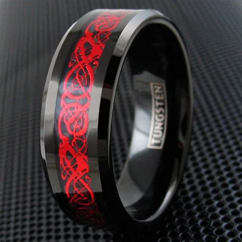 Red Tungsten Ring Black Tungsten Band Red Celtic Ring Black Red Tungsten Ring Red Tungsten