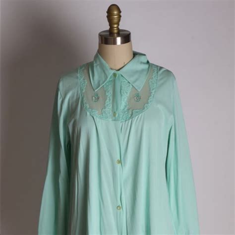 S Seafoam Green Nylon Lingerie Button Gown Gem