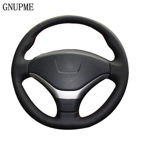 Gnupme Black Hand Stitched Genuine Leather Car Steering Wheel Cover For